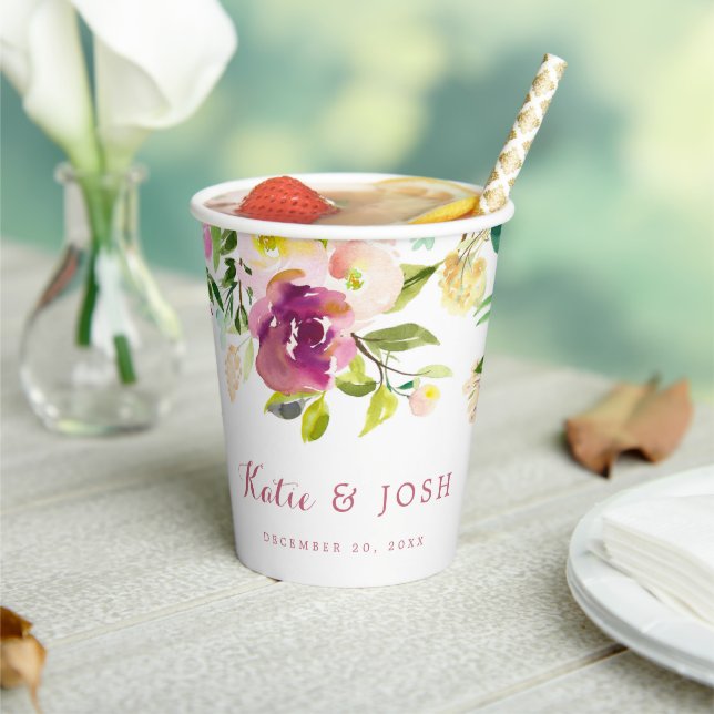 Burgundy Boho Floral Wedding Verlobung Pappbecher (In Situ)