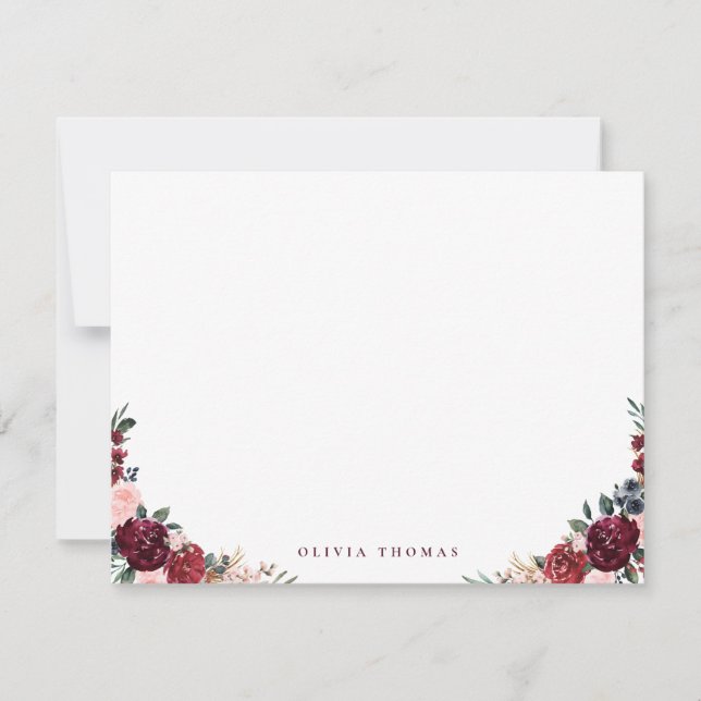 Burgundy boho personalisierte Blumengeschichten Mitteilungskarte (Vorderseite)