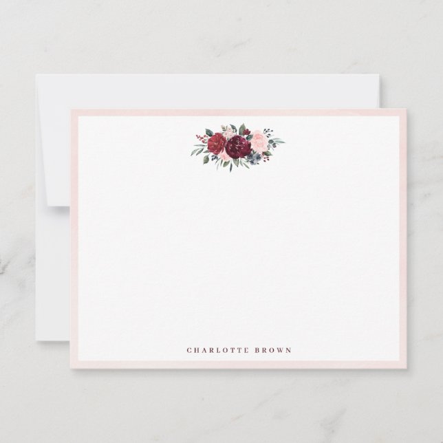 Burgundy boho personalisierte Blumengeschichten Mitteilungskarte (Vorderseite)