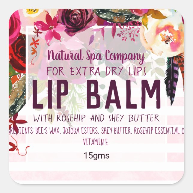 Burgundy Boho Rose Aquarelle Lip Balm Étiquettes (Devant)