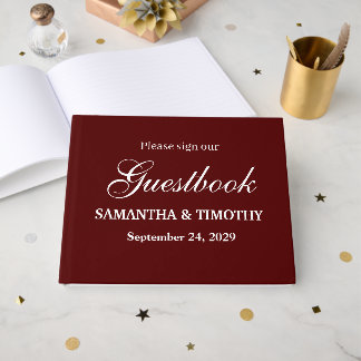 Burgundy Boho Simple Modern Minimalist Wedding Gästebuch