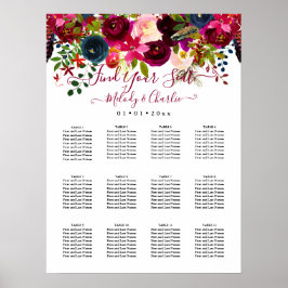 BURGUNDY BOHO WATERCOLOR BLUME SITZSTÜCK POSTER