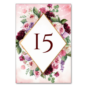 Burgundy Boho Watercolor Tischnummer