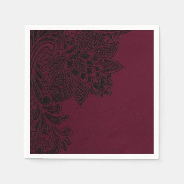Burgundy Bordeaux Black Vintag Lace Wedding Serviette (Vorderseite)