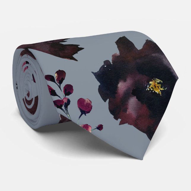Burgundy Bordeaux Dusty Blue Elegante Hochzeit Krawatte (Gerollt)