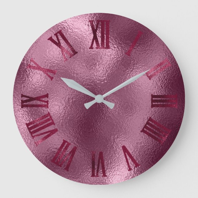 Burgundy Bordeaux Glass Minimal Roman Numbers Große Wanduhr (Vorderseite)