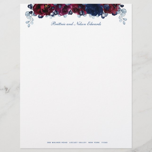 Burgundy Bordeaux Sapphire Peony Floral 2 Briefbogen (Vorderseite)