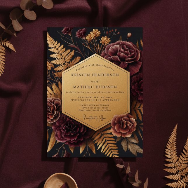 Burgundy Botanical Autumn Wedding Einladung (Von Creator hochgeladen)