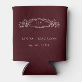 Burgundy botanical crest monogram wedding dosenkühler