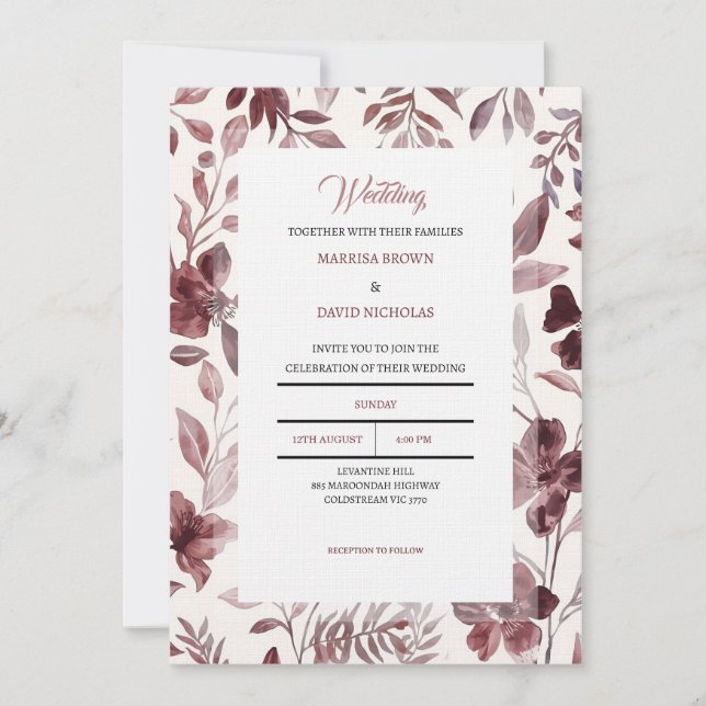 Burgundy Botanical Elegance Wedding Invitation (Devant)