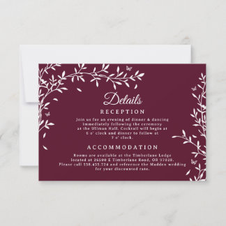 Burgundy Botanical Mariage Détails Carte