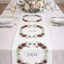 Burgundy Botanical Wreath Wedding Decor Newlyweds Großer Tischläufer