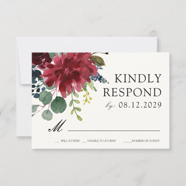 Burgundy Bouquet | Antworten auf wild lebende UAWG RSVP Karte (Vorderseite)