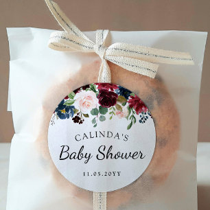 Burgundy Bouquet   Babydusche Runder Aufkleber