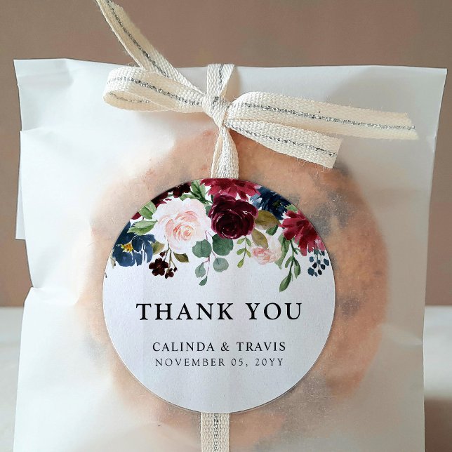 Burgundy Bouquet | Hochzeit | Vielen Dank Runder Aufkleber (Von Creator hochgeladen)