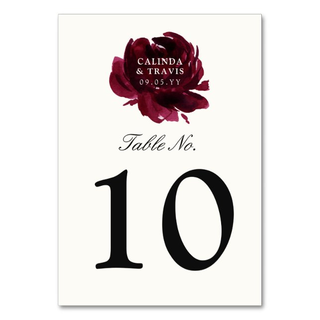 Burgundy Bouquet | Rose Floral | Tischnummer (Vorderseite)
