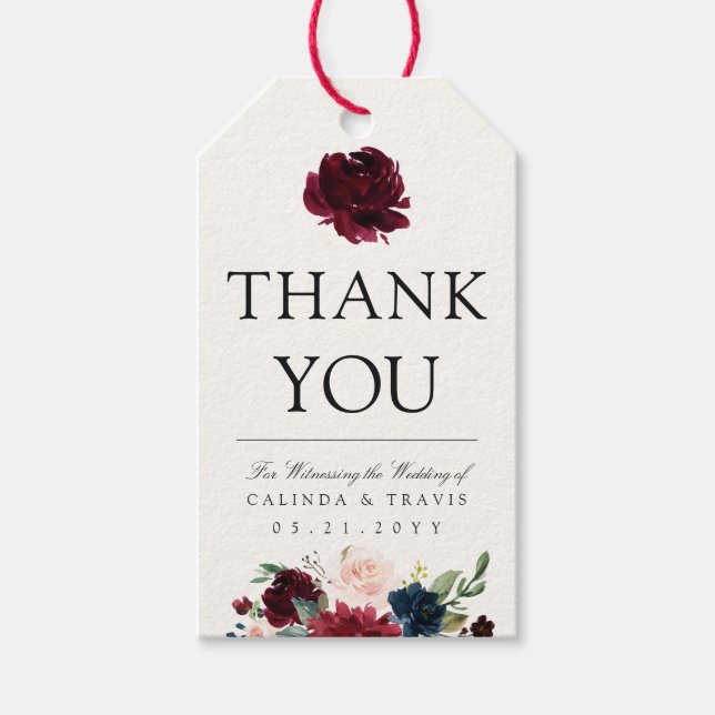 Burgundy Bouquet | Vielen Dank Geschenkanhänger (Vorderseite)
