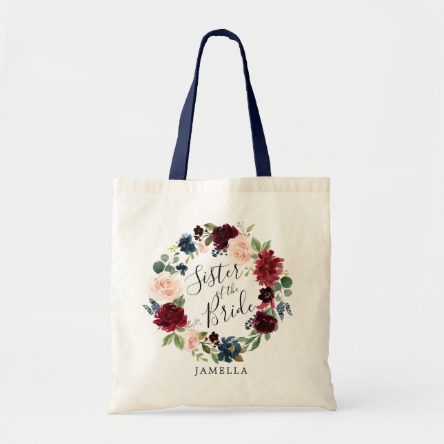 Burgundy Bouquet Wreath | Schwester der Braut Tragetasche (Vorne)