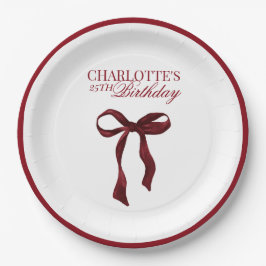 Burgundy Bow Birthday Pappteller