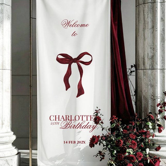 Burgundy Bow Birthday Party Shower Banner (Von Creator hochgeladen)
