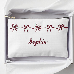 Burgundy Bow Bridesmaid Moderne Skriptreise Zubehörtasche