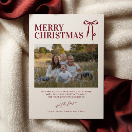Burgundy Bow Christmas Card with Photo Einladung
