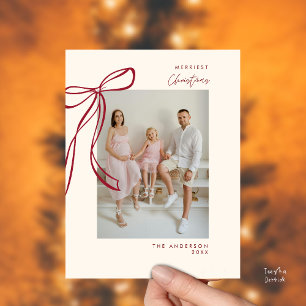 Burgundy Bow Family Foto Weihnachtsgrüße Postkarte