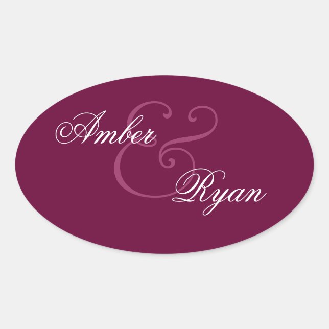 BURGUNDY Braut und Groom Hochzeit Oval Ovaler Aufkleber (Vorderseite)