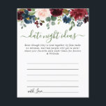 Burgundy Brautparty Date Night Ideale Anleitung Ka<br><div class="desc">Burgundy Navy Blush Blues Brautparty Datum Night Idea Advice Card.</div>