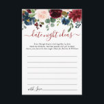 Burgundy Brautparty Date Night Ideale Anleitung Ka Hinweiskarte<br><div class="desc">Burgundy Navy Blush Blues Brautparty Datum Night Idea Advice Card.</div>
