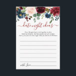 Burgundy Brautparty Date Night Ideale Anleitung Ka Hinweiskarte<br><div class="desc">Burgundy Navy Blush Blues Brautparty Datum Night Idea Advice Card.</div>