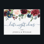 Burgundy Brautparty Date Night Ideale Anleitung Ka Hinweiskarte<br><div class="desc">Burgundy Navy Blush Blues Brautparty Datum Night Idea Advice Card.</div>