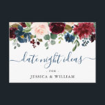 Burgundy Brautparty Date Night Ideale Anleitung Ka Hinweiskarte<br><div class="desc">Burgundy Navy Blush Blues Brautparty Datum Night Idea Advice Card.</div>