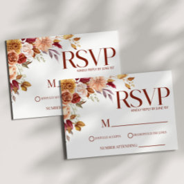 Burgundy Brown Fall Autumn Elegant Wedding RSVP Karte