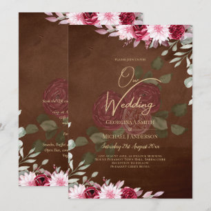 Burgundy Brown Floral Winter Hochzeit im Herbst ei Einladung