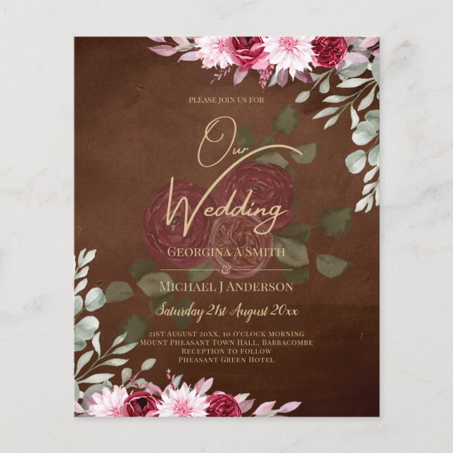 Burgundy Brown Floral Winter Hochzeit im Herbst ei Flyer (Vorne)
