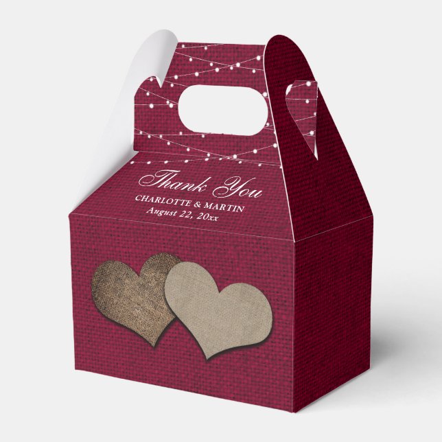 Burgundy Burlap Heart Wedding Vielen Dank Geschenkschachtel (Vorderseite)