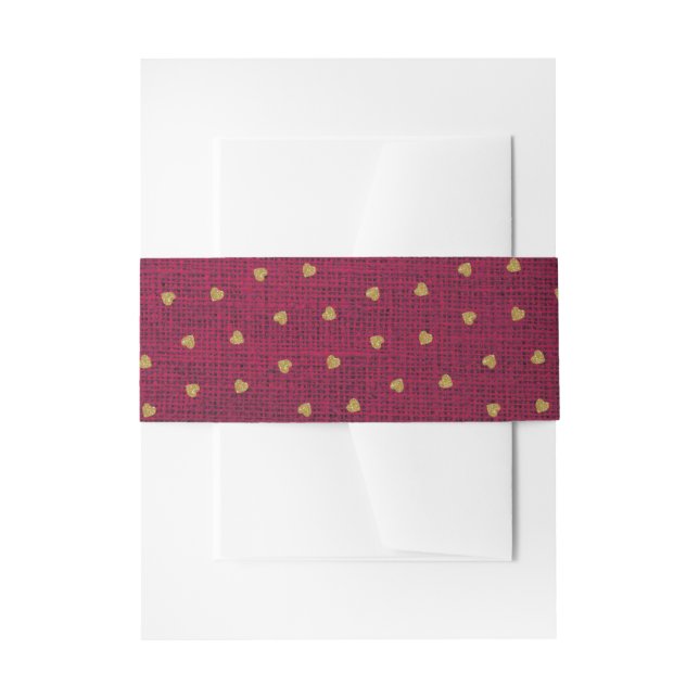 Burgundy Burlap Niedlich Gold Hört Rustikales Baue Einladungsbanderole (Vorderseite Beispiel)