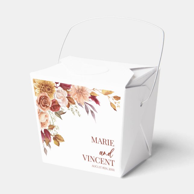 Burgundy Burnt Orange Brown Blume Wedding Geschenkschachtel (Vorderseite)