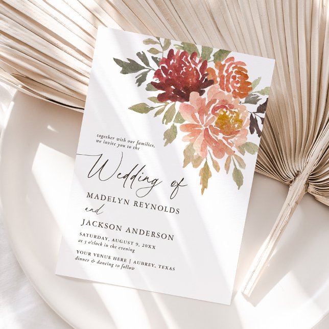 Burgundy Burnt Orange Fall Floral Wedding Einladung (Von Creator hochgeladen)