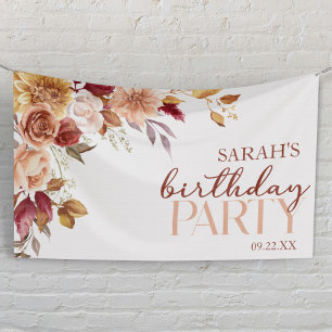 Burgundy Burnt Orange Floral Geburtstagsparty Banner