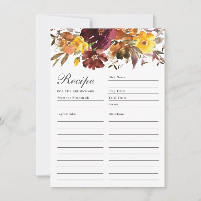 Burgundy Burnt Orange Floral Recette Pour Carte Ma (Devant)