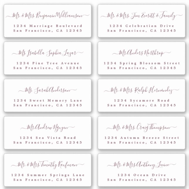 Burgundy Calligraphie Mariage Étiquette de adresse (Devant)
