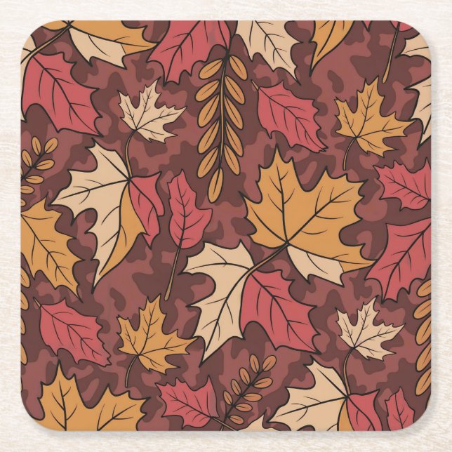 Burgundy Camouflage Blätter Untersetzer Set (Vorderseite)