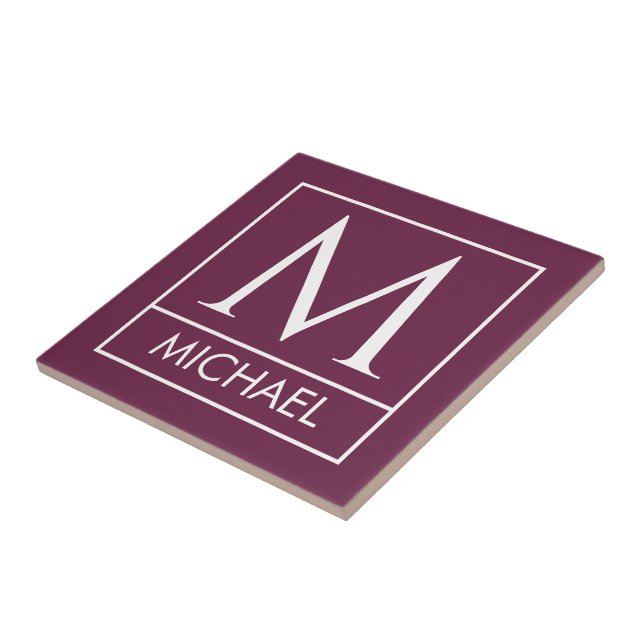 Burgundy Ceramic Tile with Custom Initial & Name Fliese (Seite)
