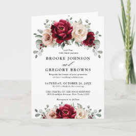Burgundy Champagne Ivory Mauve Rose Floral Wedding Einladung