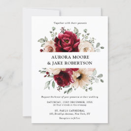 Burgundy Champagne Ivory Mauve Rose Floral Wedding Einladung