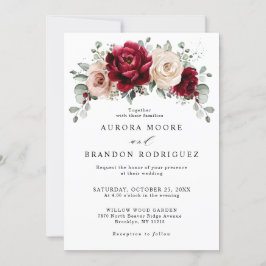Burgundy Champagne Ivory Mauve Rose Floral Wedding Einladung