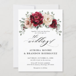 Burgundy Champagne Ivory Mauve Rose Floral Wedding Einladung