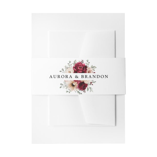 Burgundy Champagne Ivory Mauve Rose Floral Wedding Einladungsbanderole (Vorderseite Beispiel)